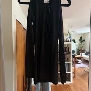 Black Long Sleeve With Jean Tie-Front Mini Dress